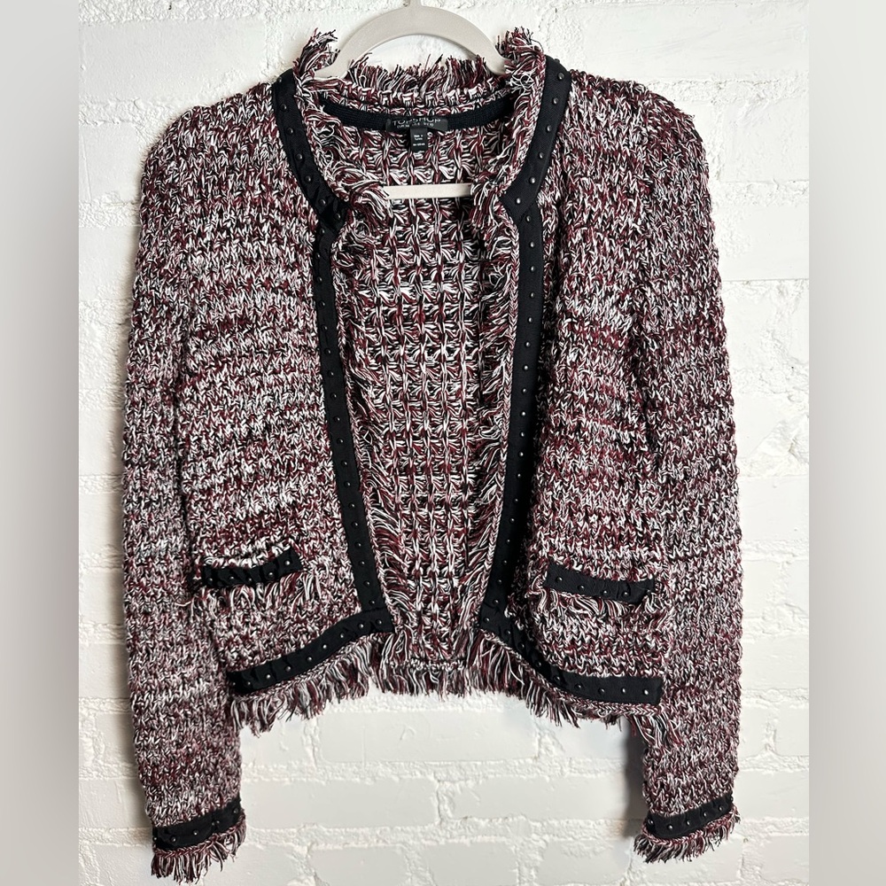 TOPSHOP | Knit Cardigan | Fringe Blazer with Stud Details Black and Red Size 6